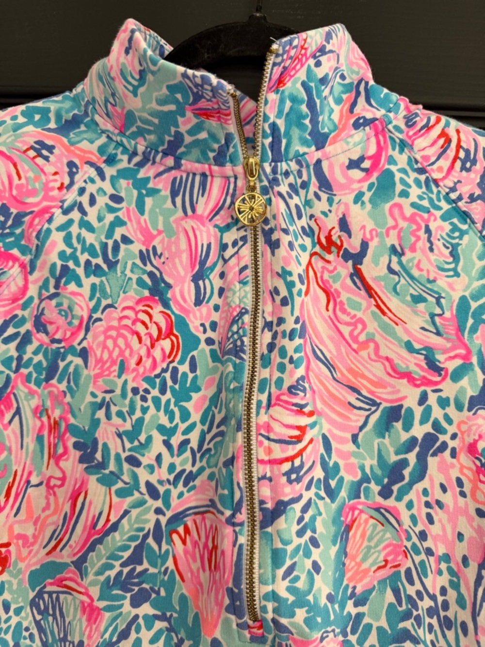Lilly Pulitzer UPF 50+ Skipper Popover Pink Coral and Aqua Shell-Print - Picture 4 of 9